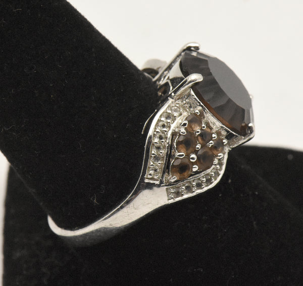 Vintage Sterling Silver Smoky Quartz and Topaz Ring - Size 9
