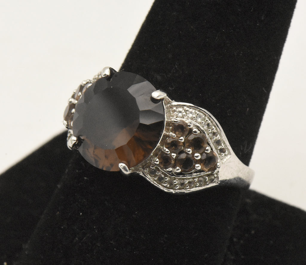Vintage Sterling Silver Smoky Quartz and Topaz Ring - Size 9