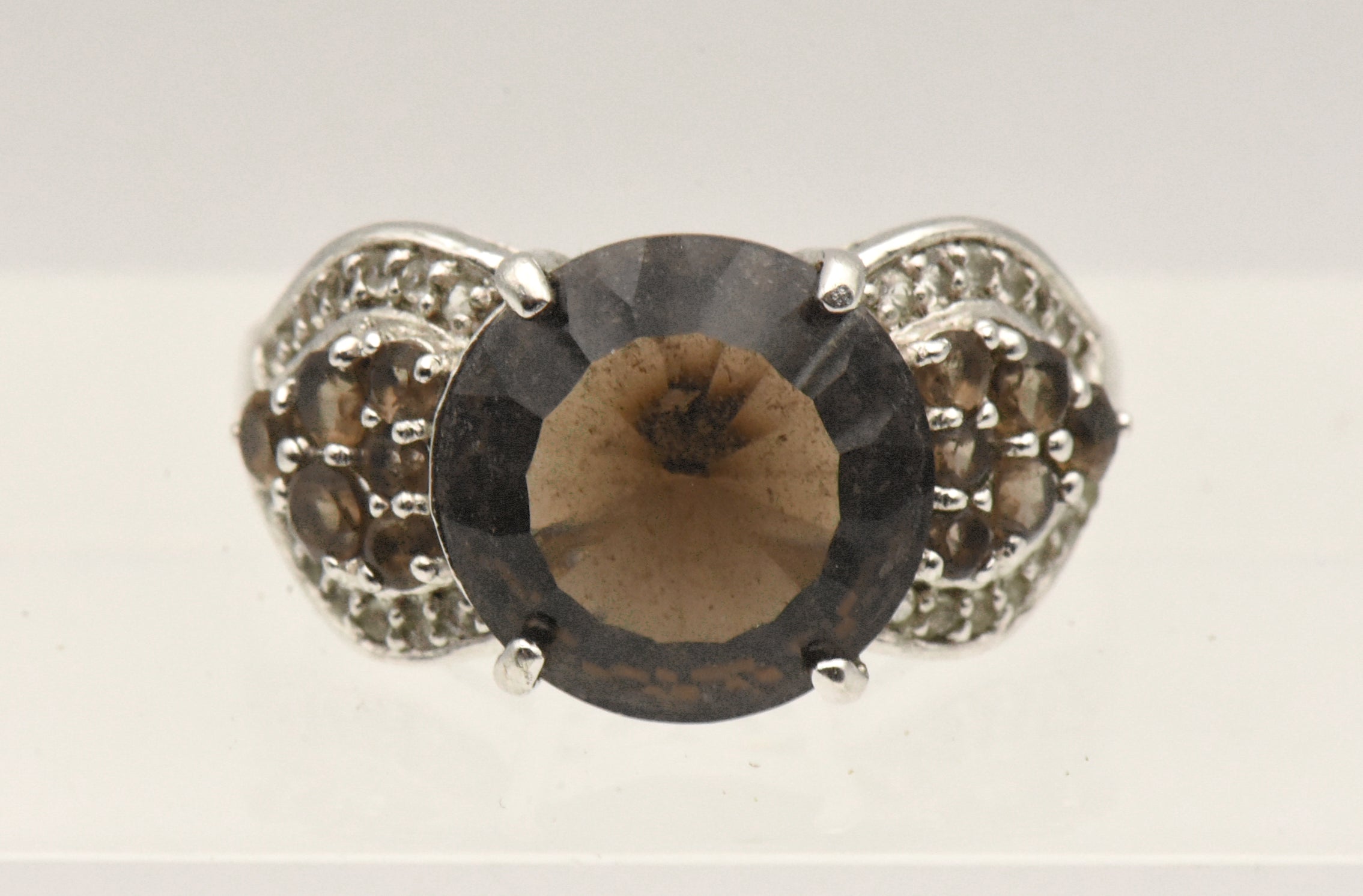 Vintage Sterling Silver Smoky Quartz and Topaz Ring - Size 9
