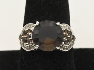 Vintage Sterling Silver Smoky Quartz and Topaz Ring - Size 9