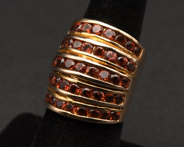 Vintage Vermeil Spessartine Garnet Finger Ring - Size 6.75 (MISSING ONE STONE)