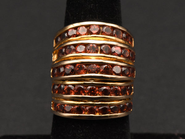 Vintage Vermeil Spessartine Garnet Finger Ring - Size 6.75 (MISSING ONE STONE)