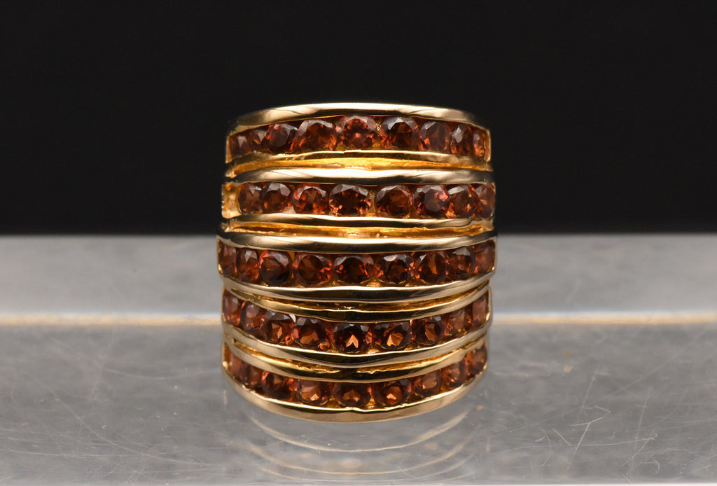 Vintage Vermeil Spessartine Garnet Finger Ring - Size 6.75 (MISSING ONE STONE)
