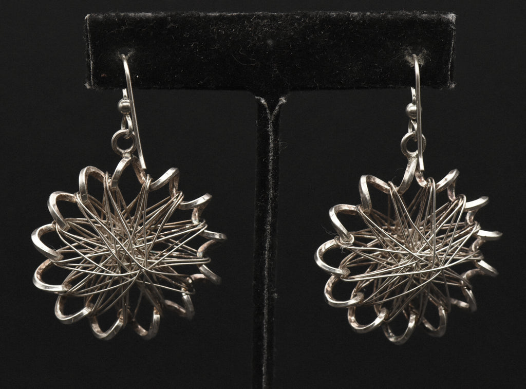 Vintage Handmade Sterling Silver Wire Wrapped Dangle Earrings