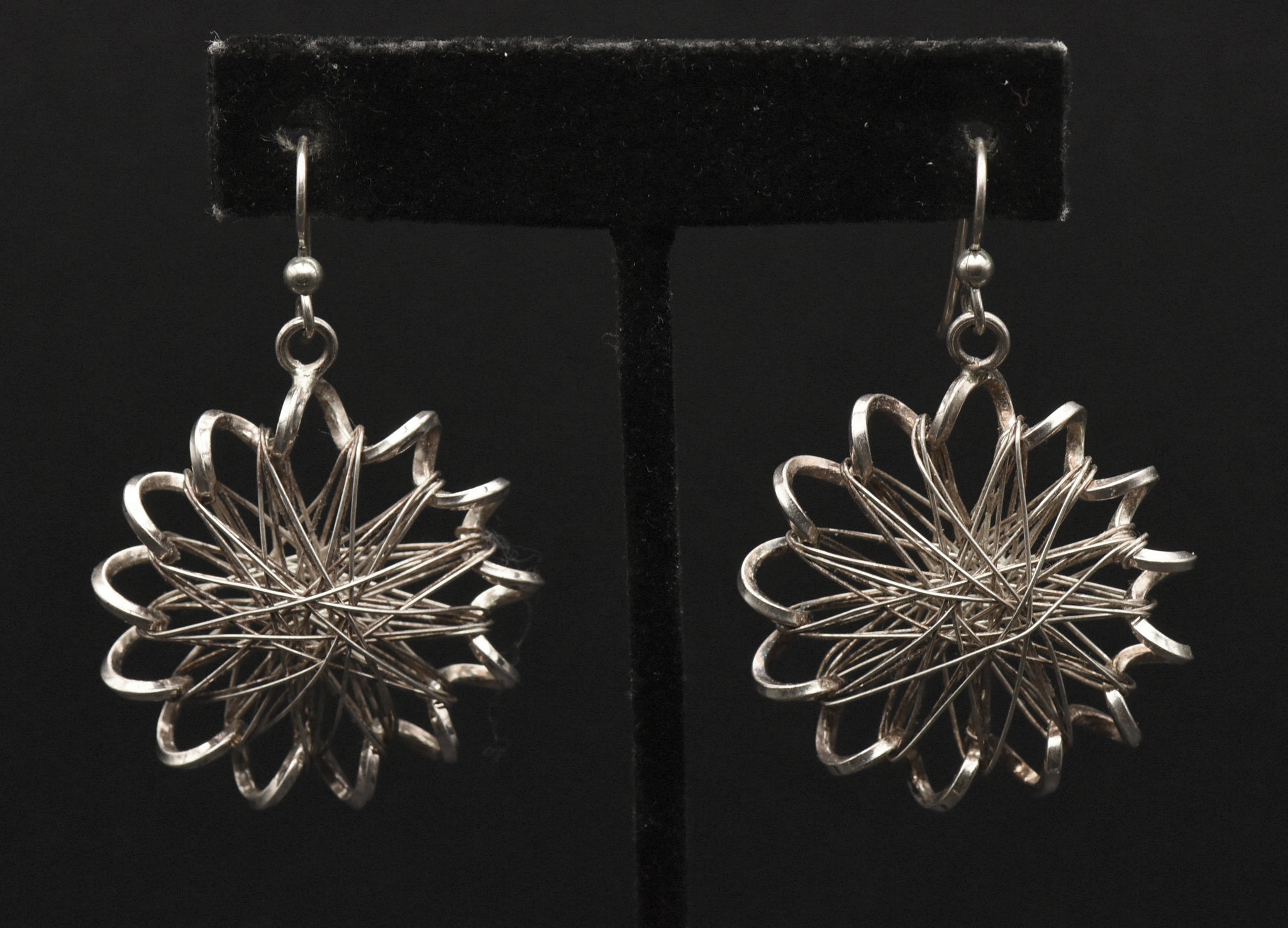 Vintage Handmade Sterling Silver Wire Wrapped Dangle Earrings