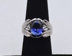 Sterling Silver Synthetic Blue Sapphire and Diamonique Cubic Zirconia Ring - Size 6