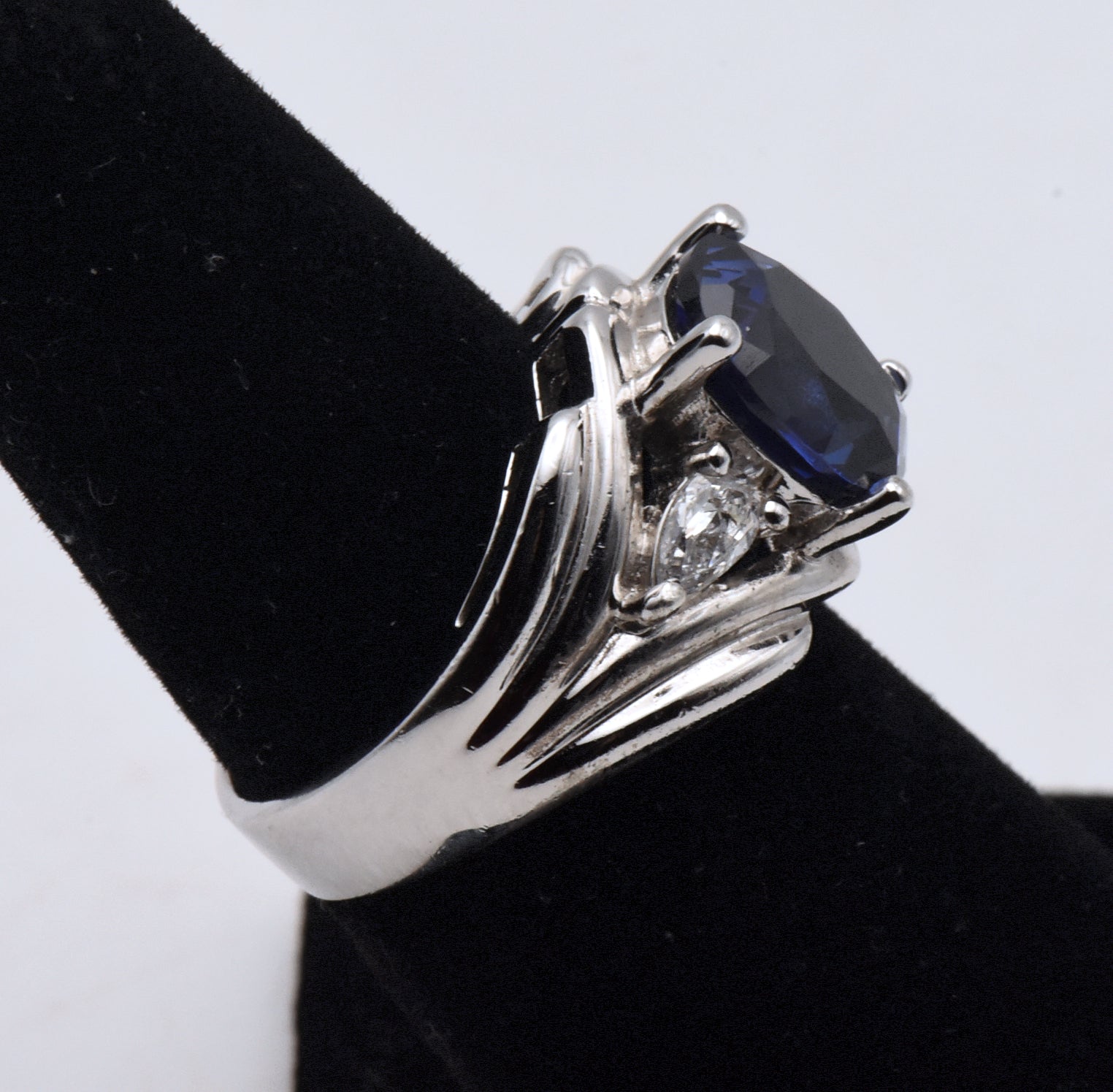Sterling Silver Synthetic Blue Sapphire and Diamonique Cubic Zirconia Ring - Size 6