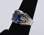Sterling Silver Synthetic Blue Sapphire and Diamonique Cubic Zirconia Ring - Size 6