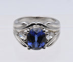 Sterling Silver Synthetic Blue Sapphire and Diamonique Cubic Zirconia Ring - Size 6