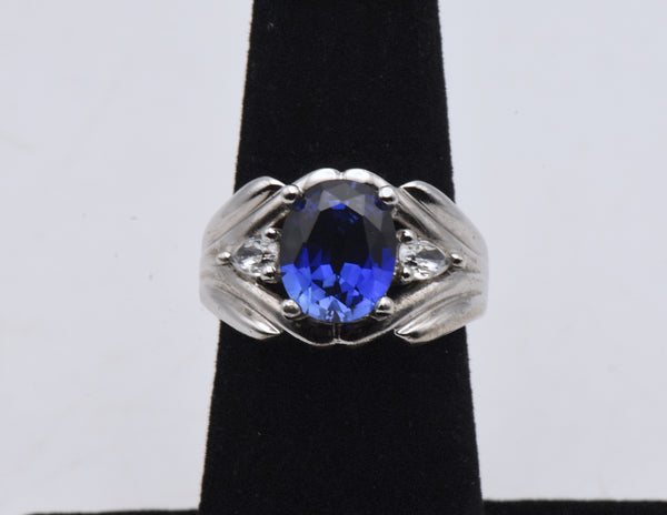 Sterling Silver Synthetic Blue Sapphire and Diamonique Cubic Zirconia Ring - Size 6