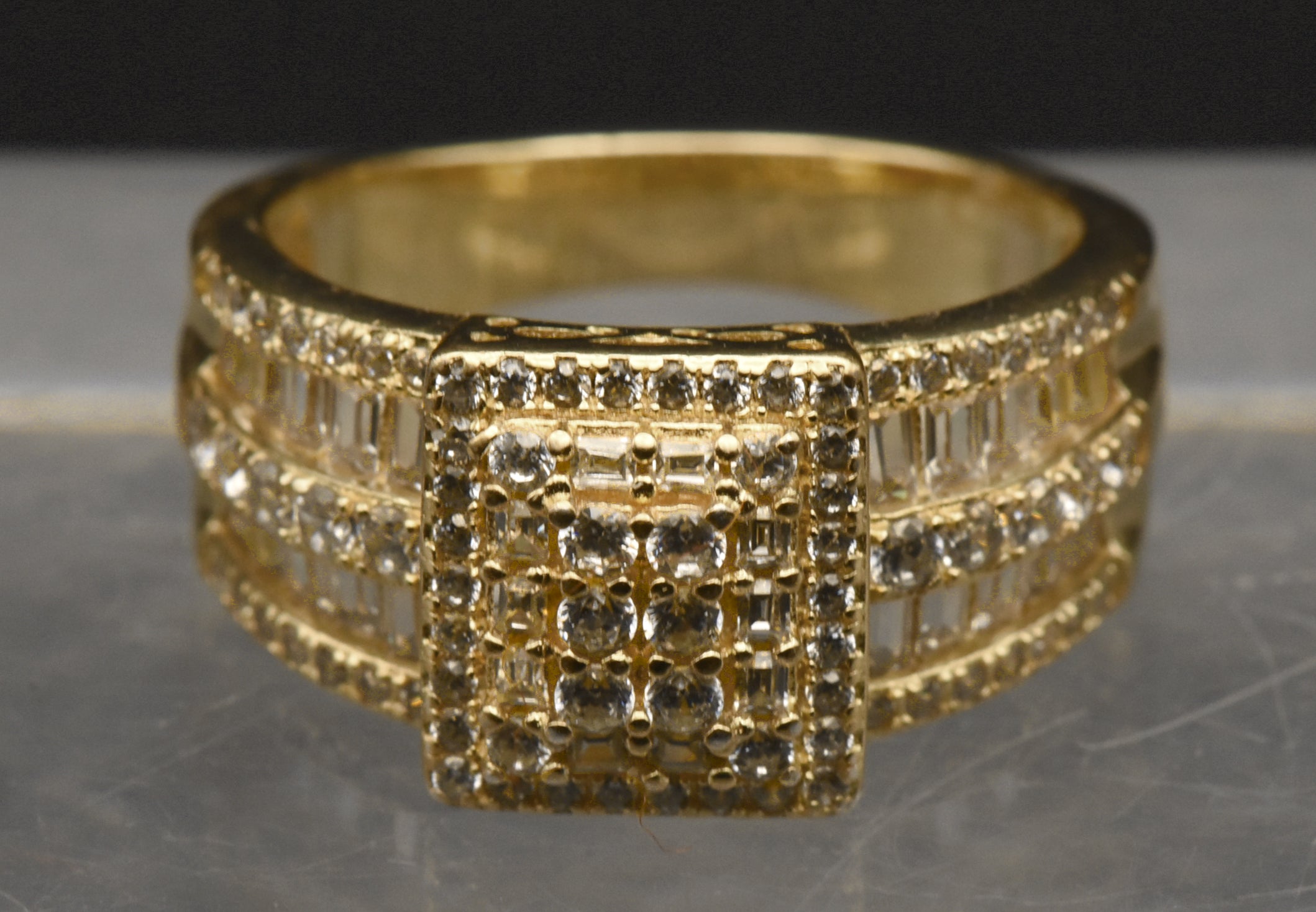 Vintage Gold Tone Sterling Silver Rhinestone Ring - Size 9
