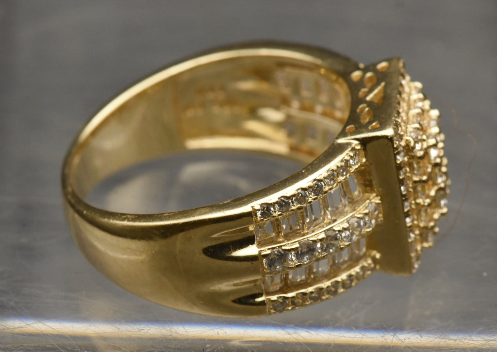 Vintage Gold Tone Sterling Silver Rhinestone Ring - Size 9