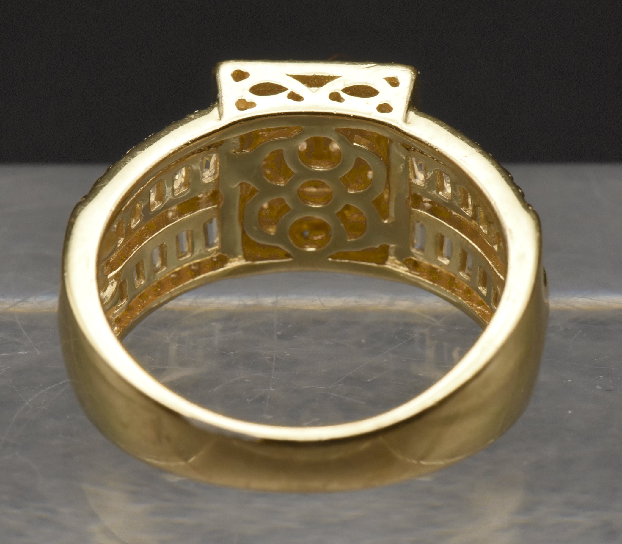 Vintage Gold Tone Sterling Silver Rhinestone Ring - Size 9