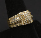 Vintage Gold Tone Sterling Silver Rhinestone Ring - Size 9