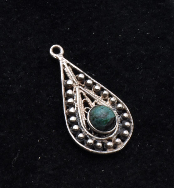 Vintage Filigree Sterling Silver Green Stone Pendant