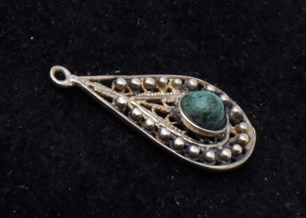 Vintage Filigree Sterling Silver Green Stone Pendant