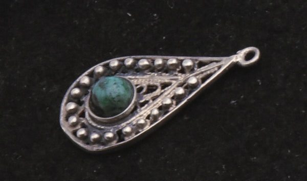 Vintage Filigree Sterling Silver Green Stone Pendant