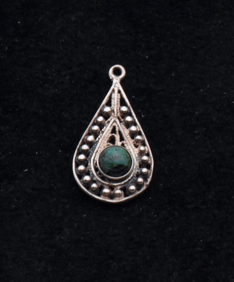 Vintage Filigree Sterling Silver Green Stone Pendant