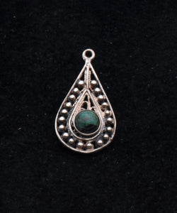 Vintage Filigree Sterling Silver Green Stone Pendant