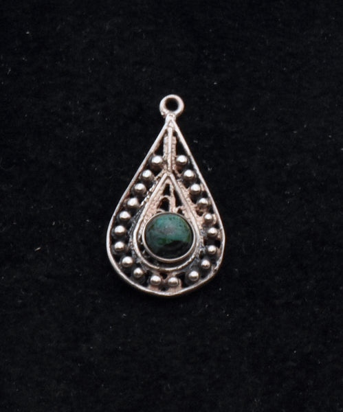 Vintage Filigree Sterling Silver Green Stone Pendant