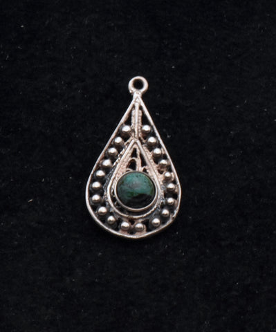 Vintage Filigree Sterling Silver Green Stone Pendant