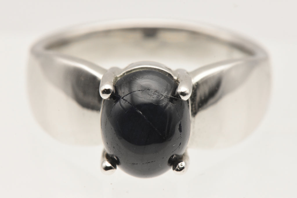 Vintage Sterling Silver Black Star Sapphire Ring - Size 8.75