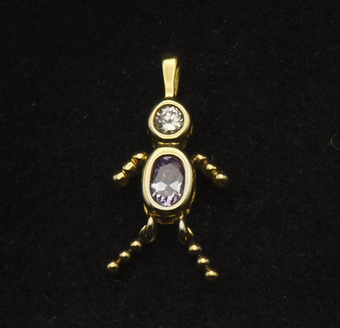 Vintage Gold Plated Sterling Silver Crystal Stick Figure Pendant