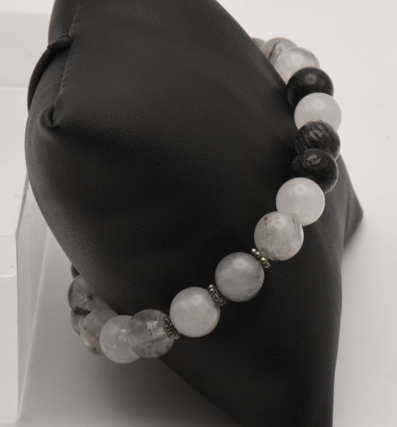 Black Tourmalinated Quartz Beaded Stretch Bracelet