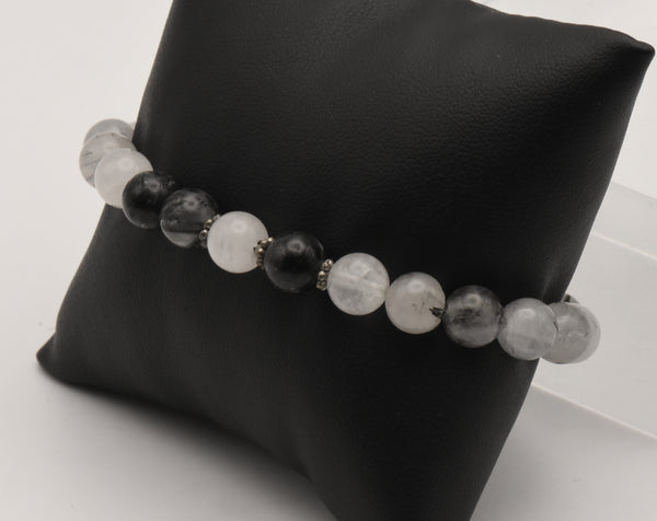 Black Tourmalinated Quartz Beaded Stretch Bracelet