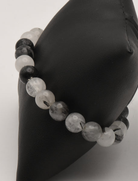 Black Tourmalinated Quartz Beaded Stretch Bracelet