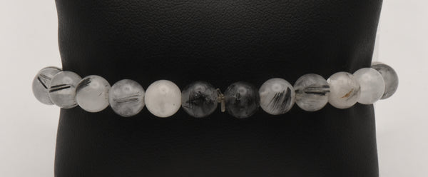 Black Tourmalinated Quartz Beaded Stretch Bracelet