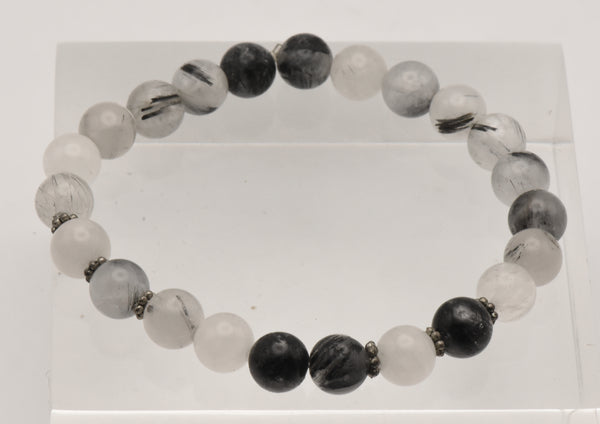 Black Tourmalinated Quartz Beaded Stretch Bracelet