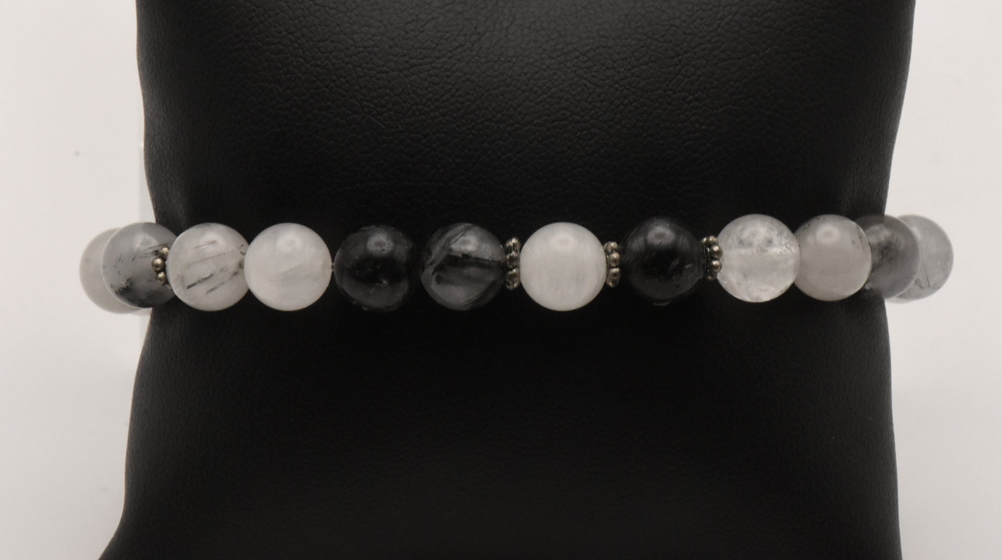 Black Tourmalinated Quartz Beaded Stretch Bracelet