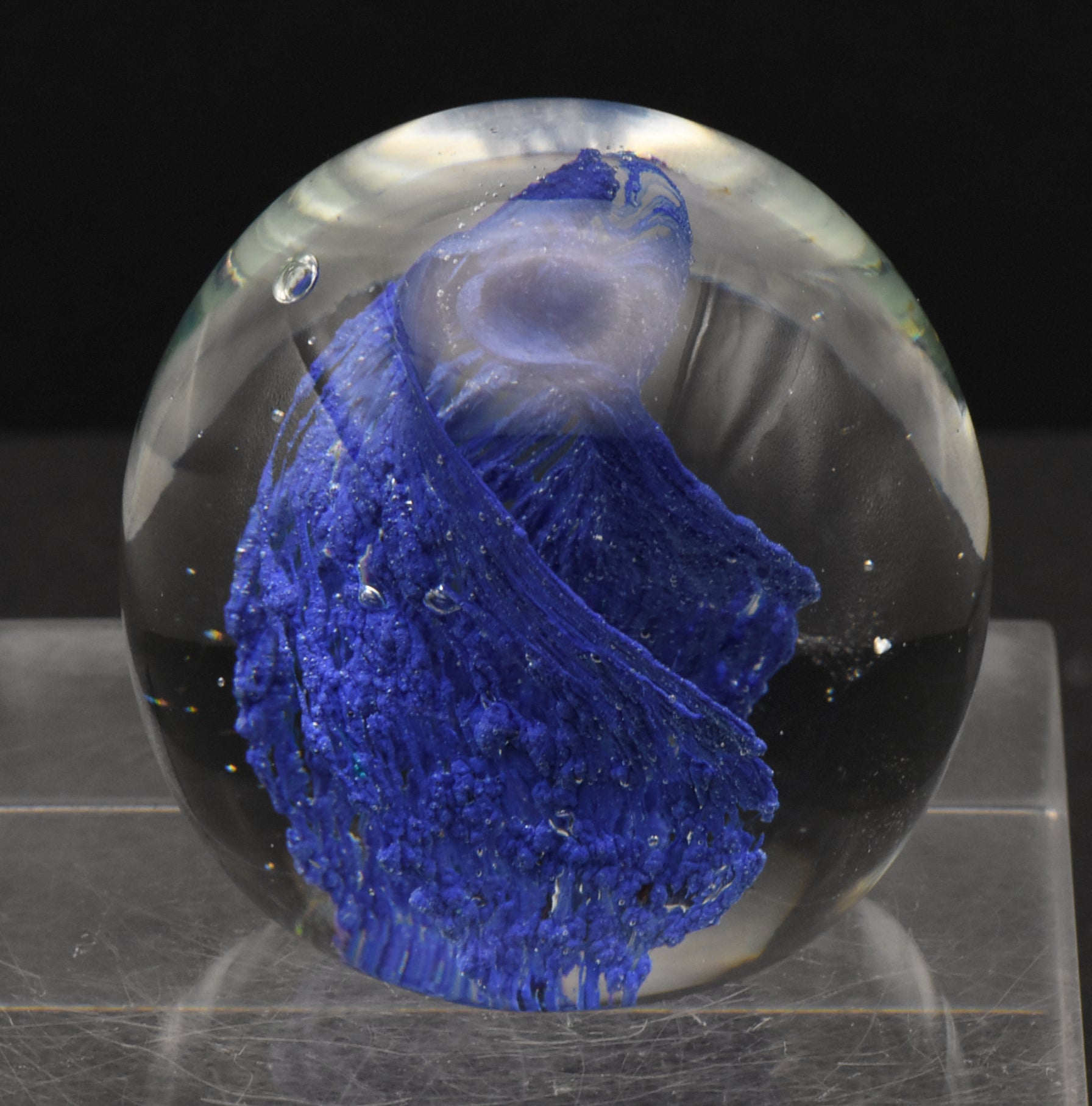 Vintage Blue Swirl Glass Paperweight
