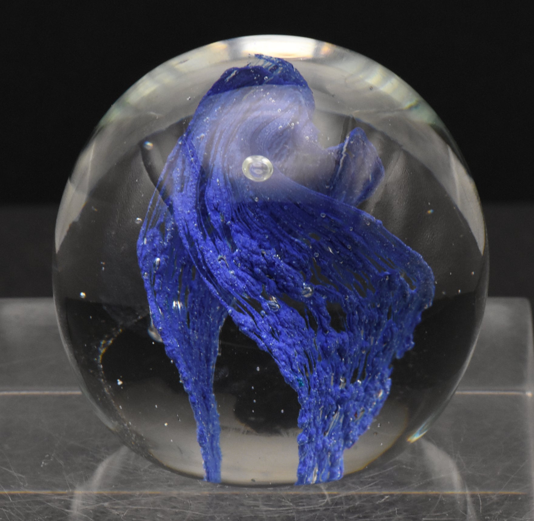 Vintage Blue Swirl Glass Paperweight