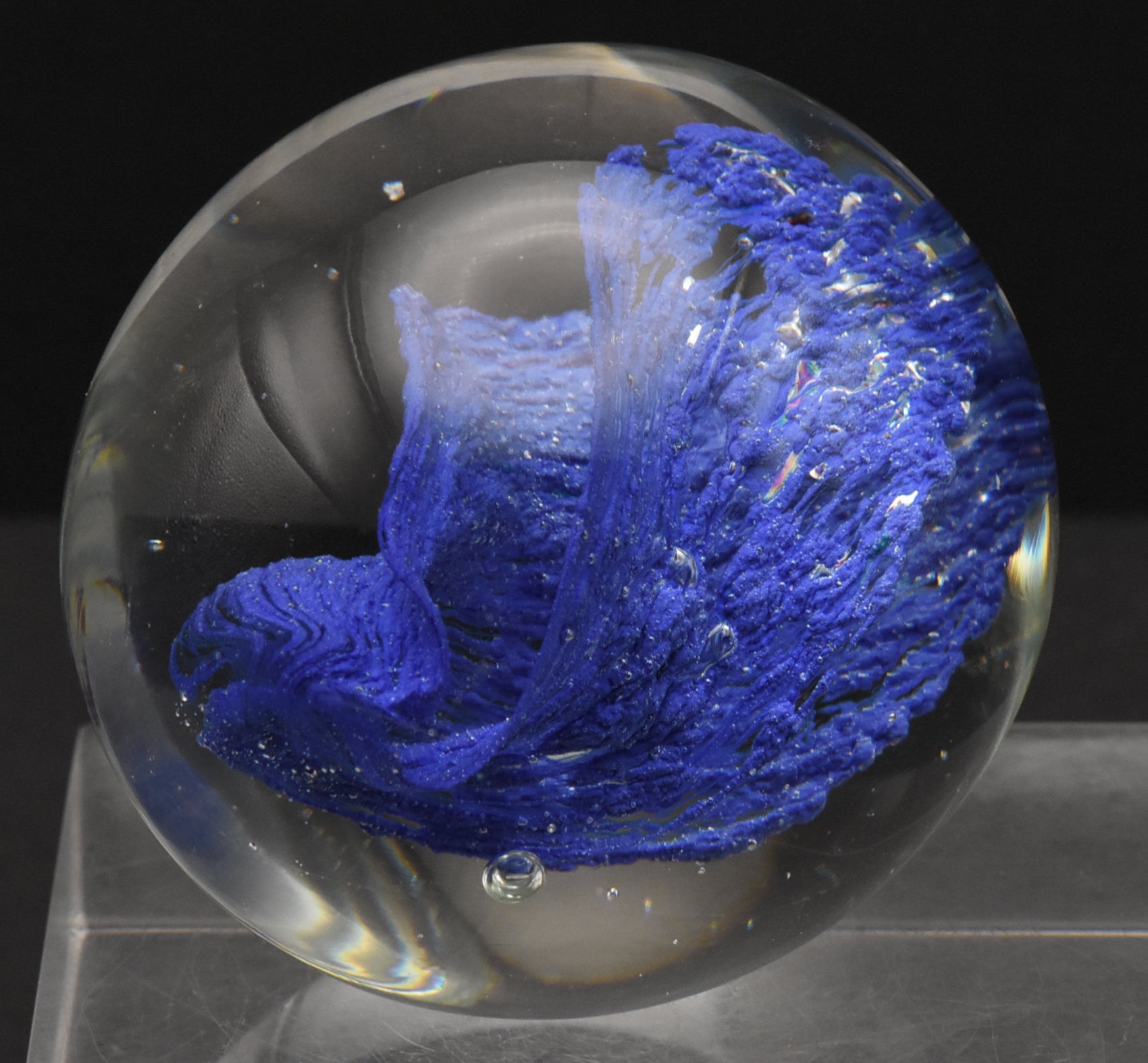 Vintage Blue Swirl Glass Paperweight