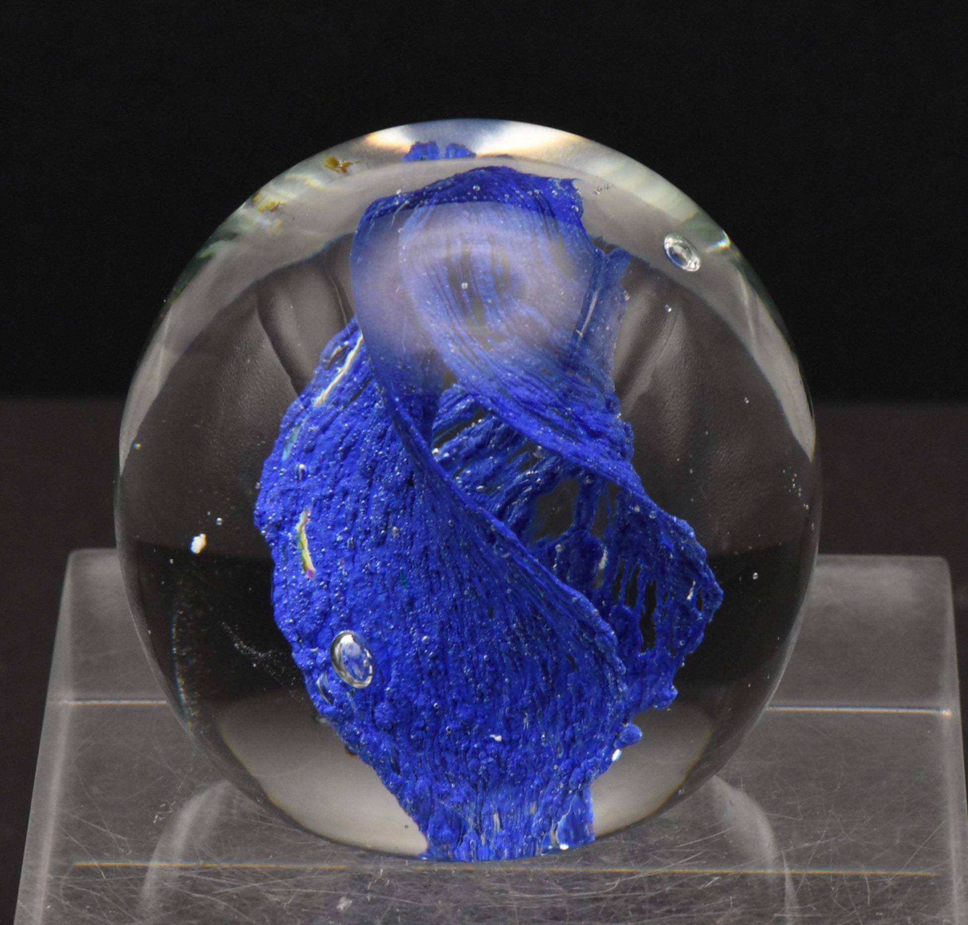 Vintage Blue Swirl Glass Paperweight