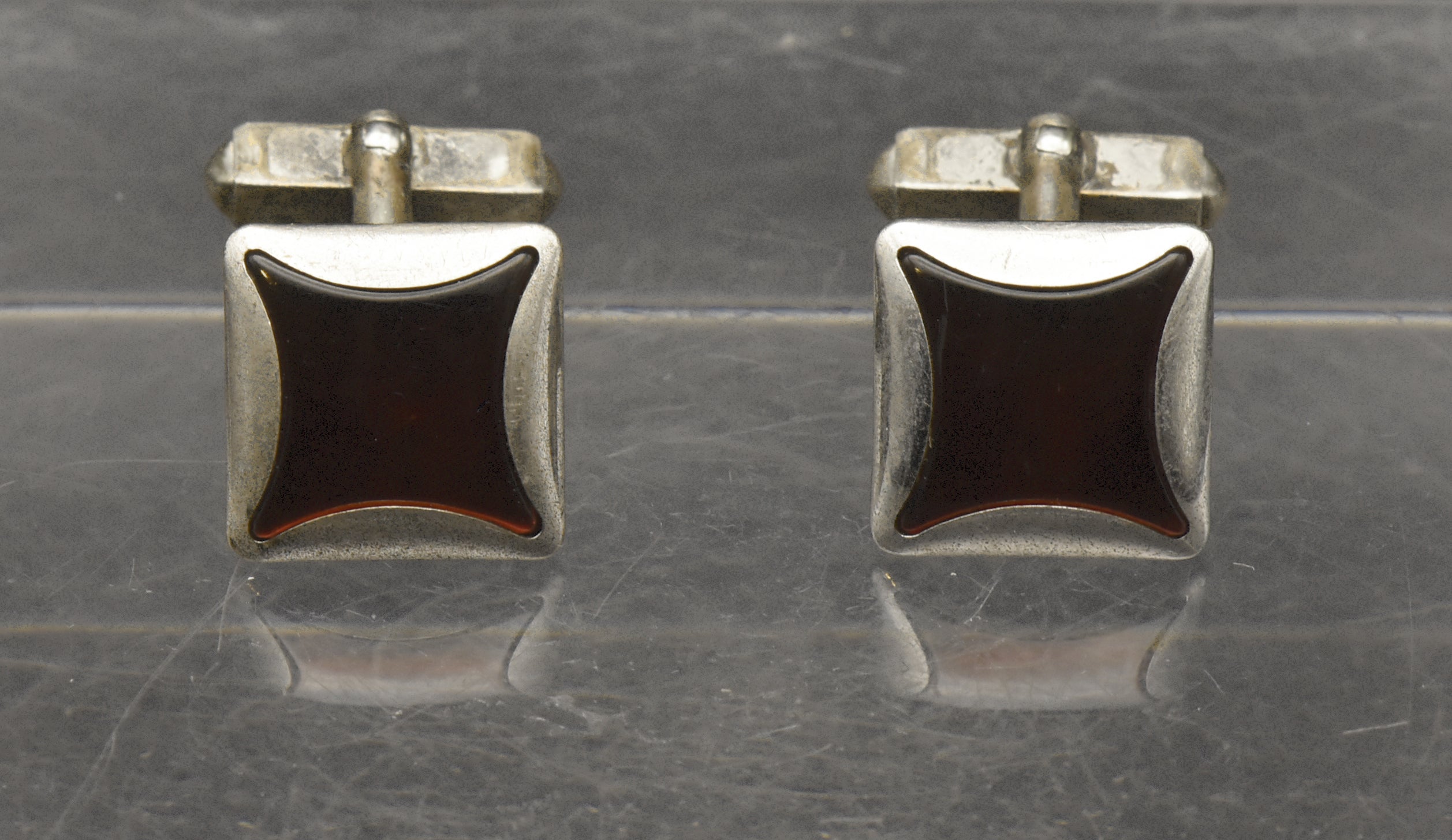 Swank - Vintage Sterling Silver Red Enamel Cuff Links