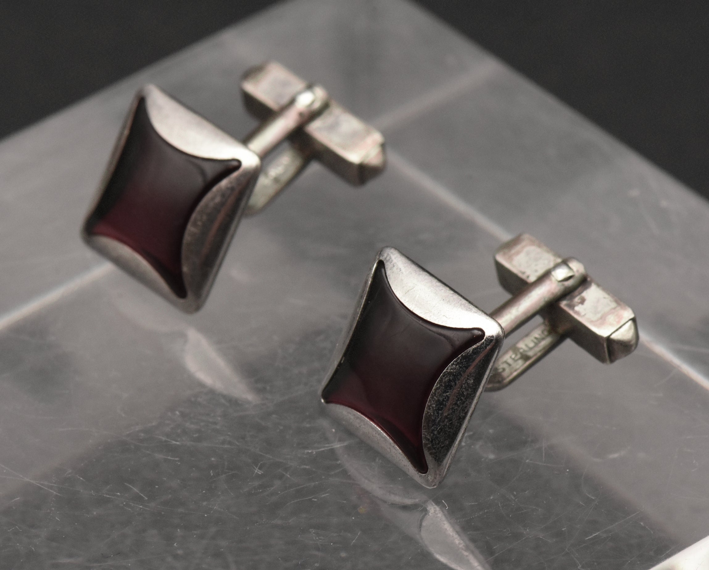 Swank - Vintage Sterling Silver Red Enamel Cuff Links