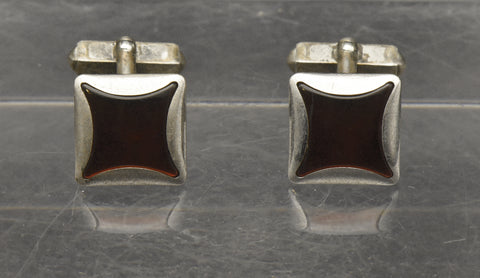 Swank - Vintage Sterling Silver Red Enamel Cuff Links