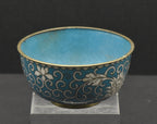 Lovely Vintage Metal Teal Cloisonne Enamel Decorated Bowl