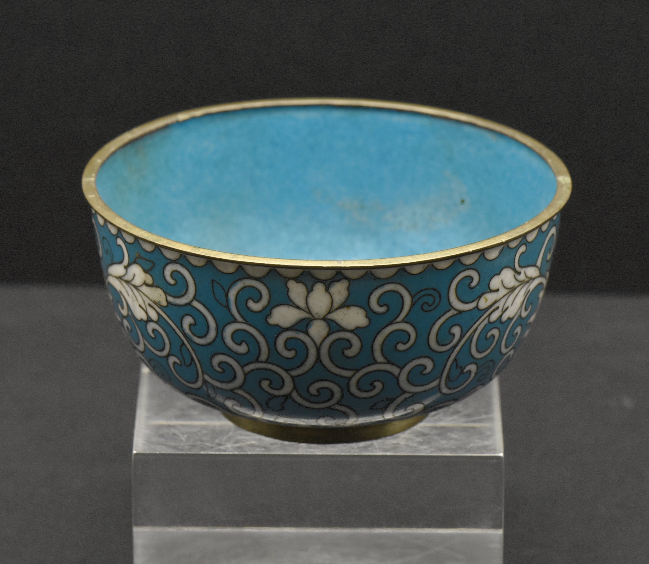 Lovely Vintage Metal Teal Cloisonne Enamel Decorated Bowl