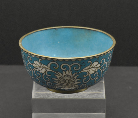 Lovely Vintage Metal Teal Cloisonne Enamel Decorated Bowl
