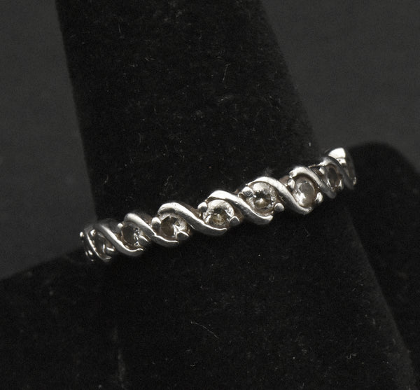 Vintage Sterling Silver Rhinestone Infinity Band - Size 9.25