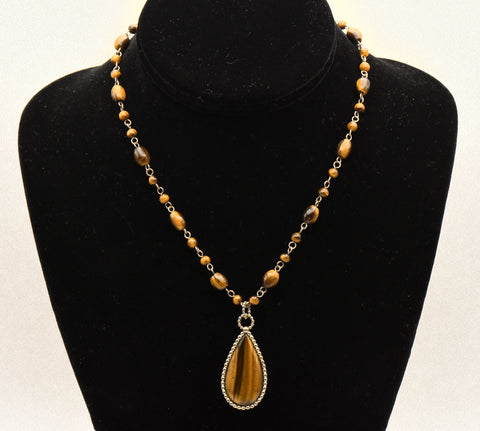 Vintage Tiger's Eye Pendant on Tiger's Eye Bead Station Necklace