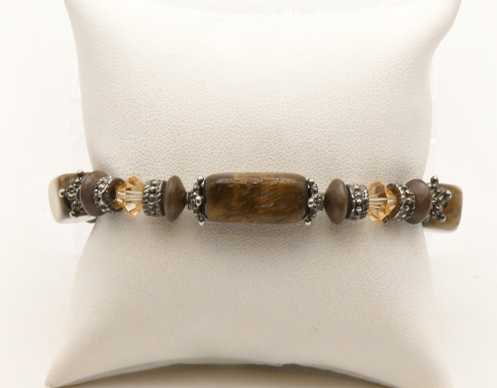 Rectangular Tiger's Eye Bead Elastic Bracelet