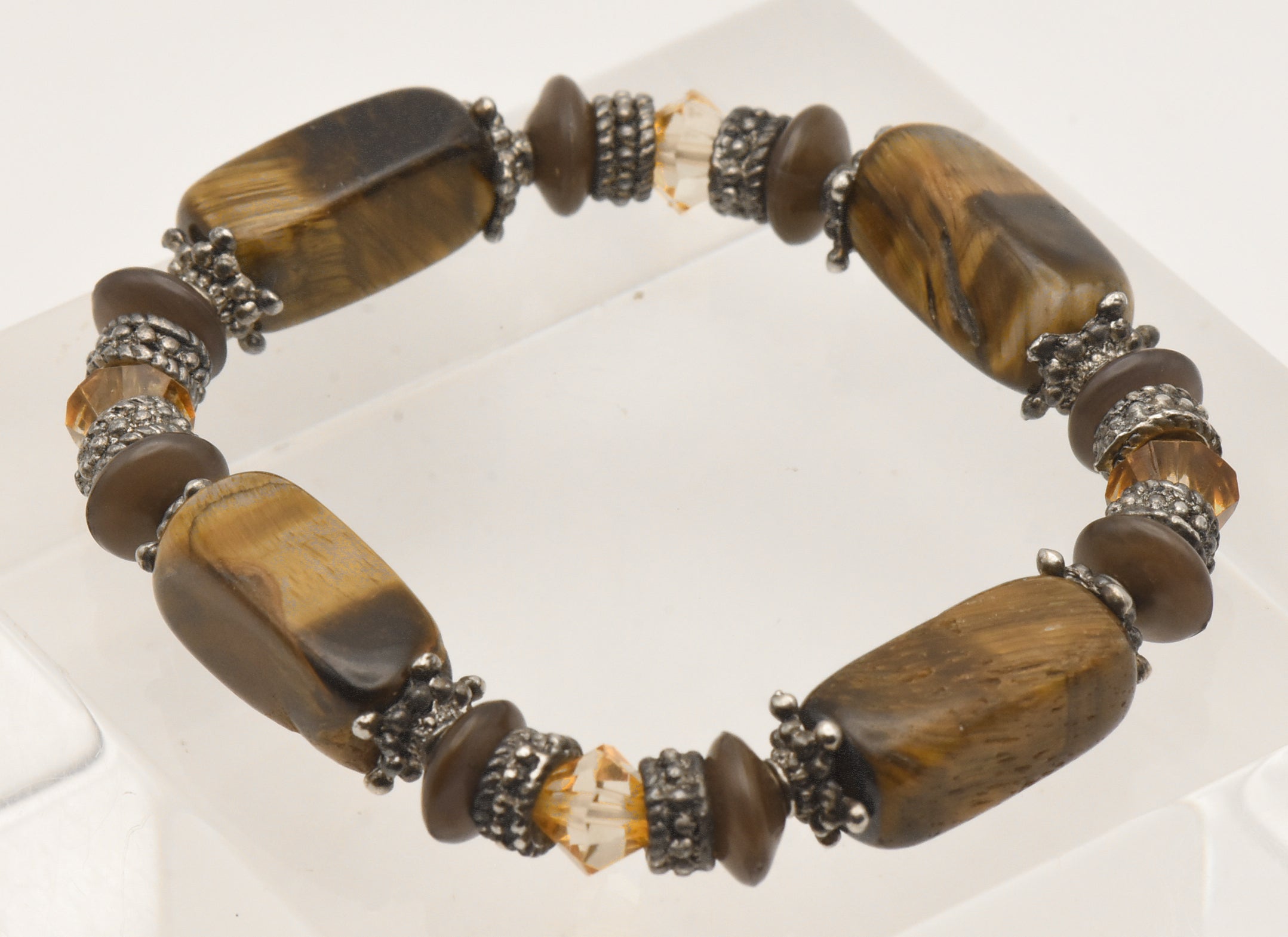Rectangular Tiger's Eye Bead Elastic Bracelet