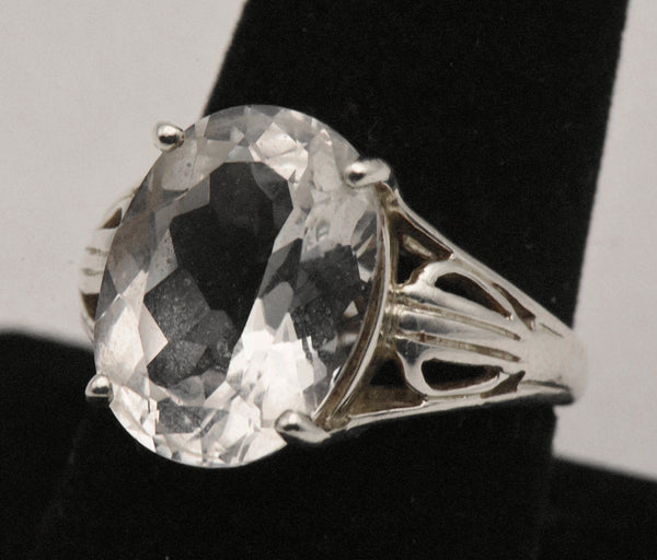 Vintage Sterling Silver Large Colorless Topaz Ring - Size 8.75
