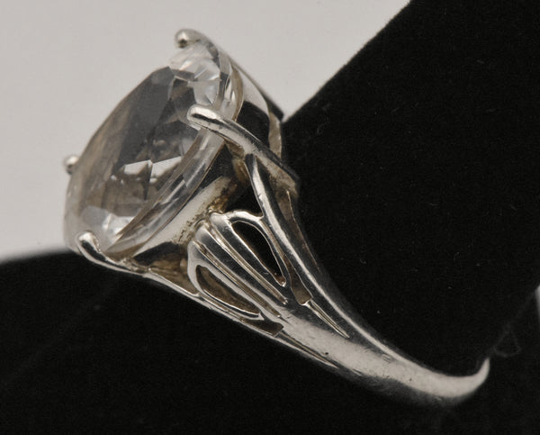 Vintage Sterling Silver Large Colorless Topaz Ring - Size 8.75