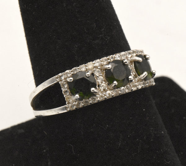 Vintage Sterling Silver Diopside and Topaz Ring - Size 9